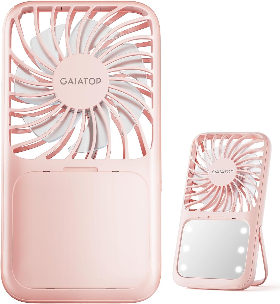 Gaiatop Portable Handheld Fan with LED Makeup Mirror - Travel Essential