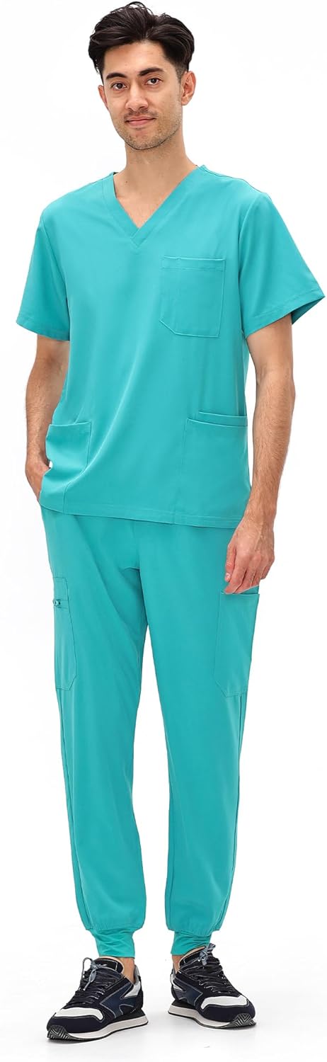 COZYFIT Scrubs for Men - 11 Pocket V-Neck Top & Jogger Pants