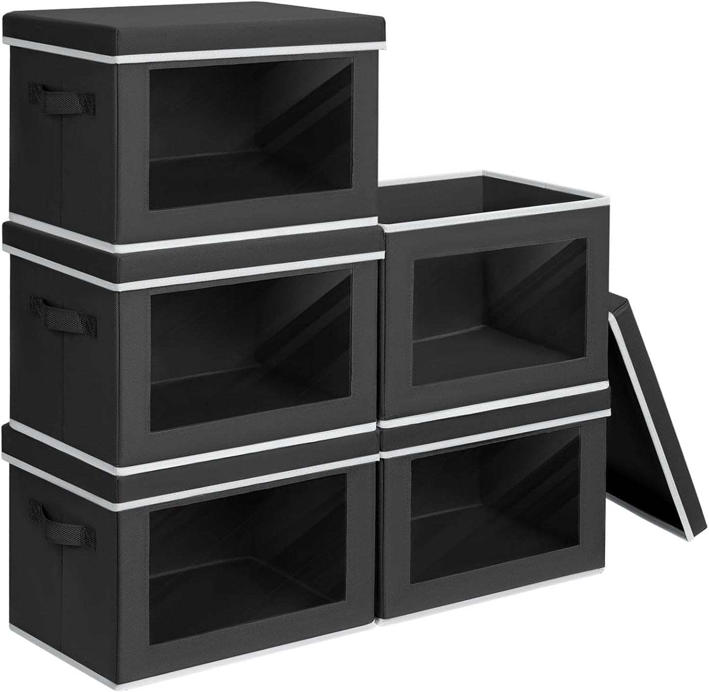 Storage Boxes with Lids - 5 Pack Foldable Clear Window Bins