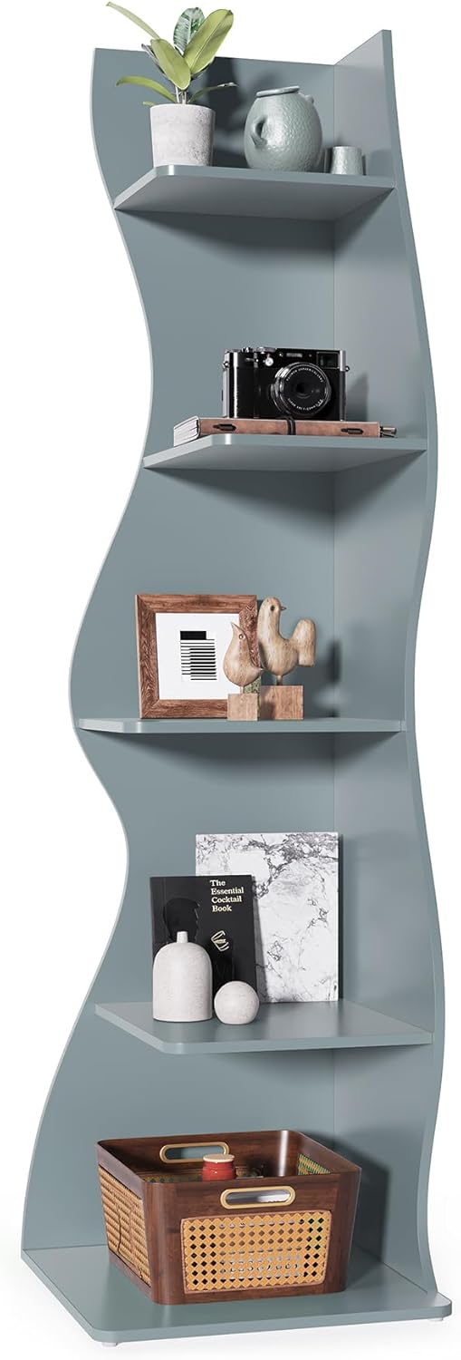 LITTLE TREE Small Corner Shelf - Stylish 5-Tier Bookshelf for Space