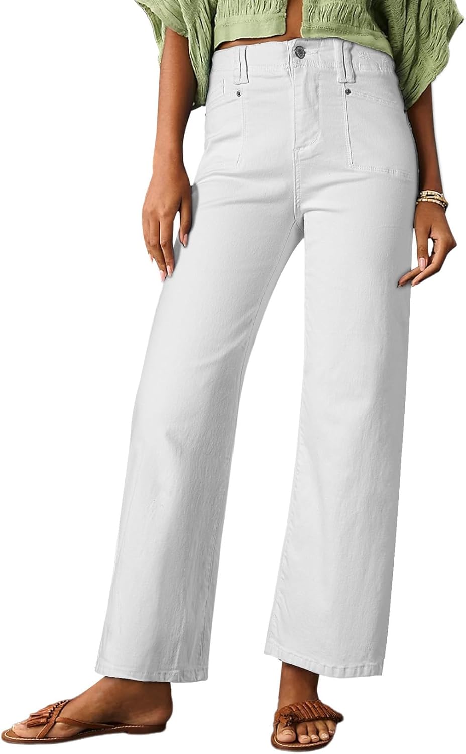 Astylish Womens Wide Leg Jeans High Waisted Stretchy Denim Pants
