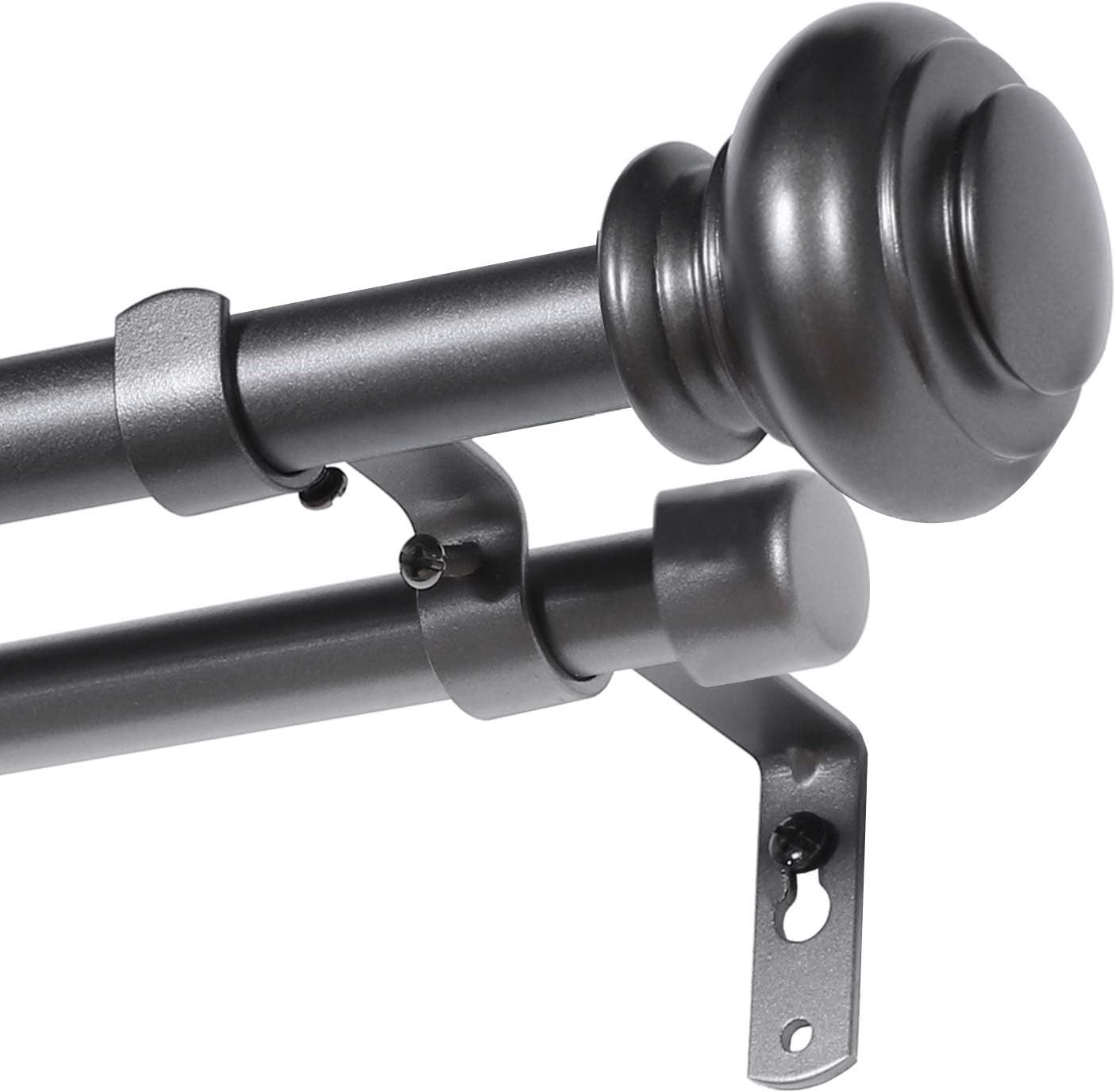 H.VERSAILTEX Elegant Telescoping Double Curtain Rod Set, Pewter