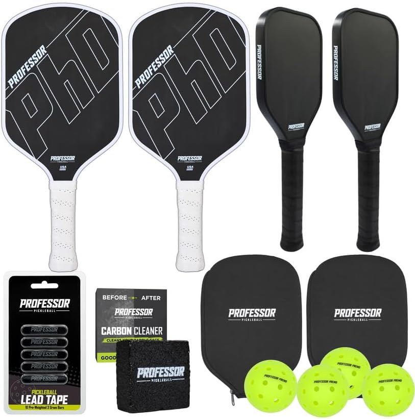 Premium Raw Carbon Fiber Pickleball Paddle Training Bundle