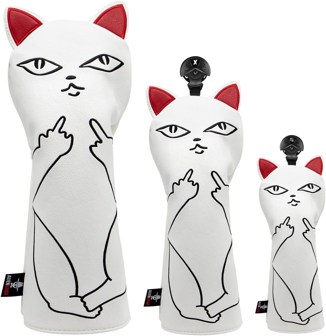 Cat Embroidery Golf Head Covers - Premium Leather Protection