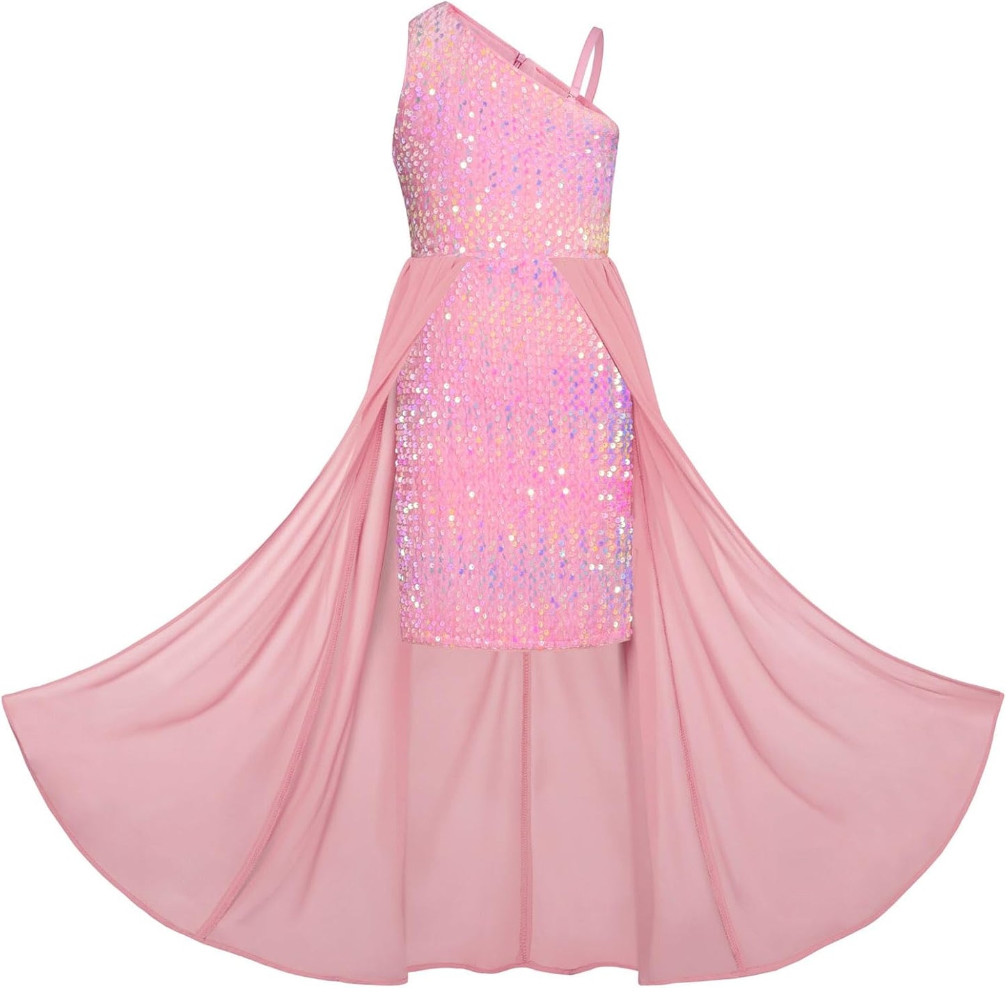 Girls Sequin Dress One Sleeve Chic Formal Pageant Party Dress