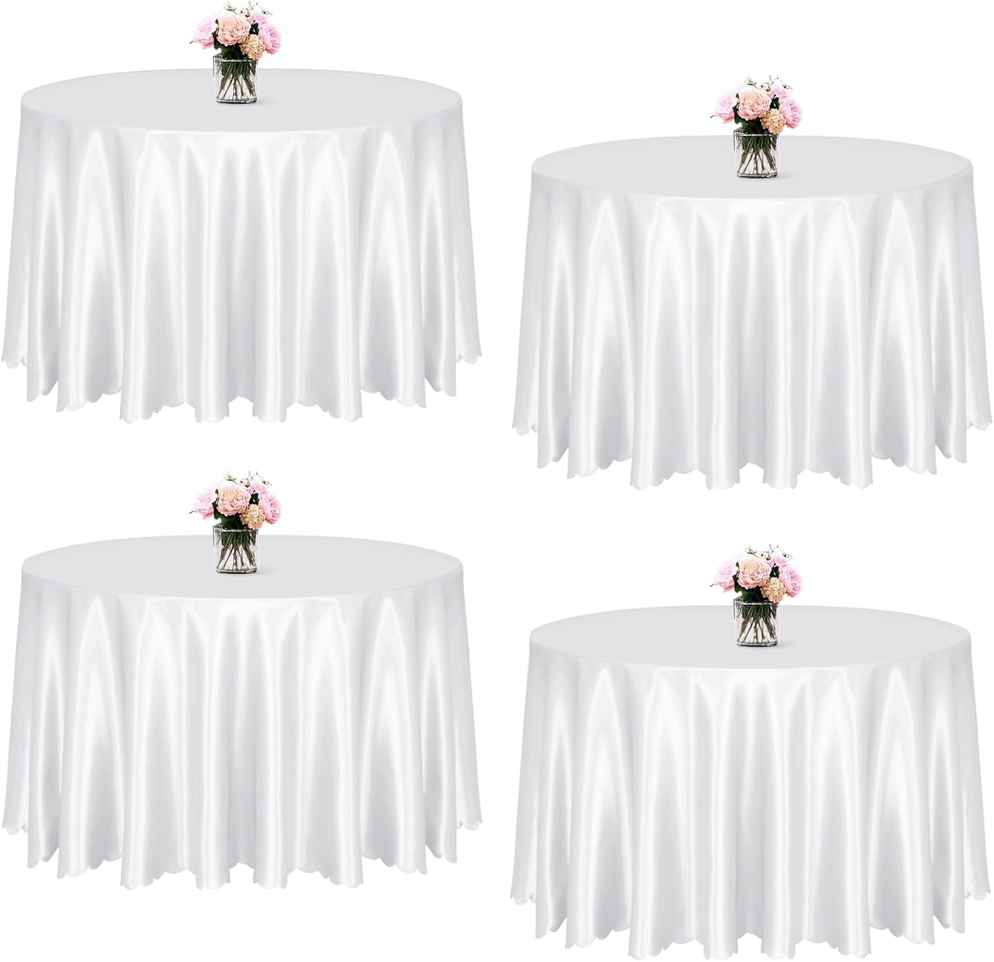 KKJIAF 4 Pack White Satin Round Tablecloths for Events