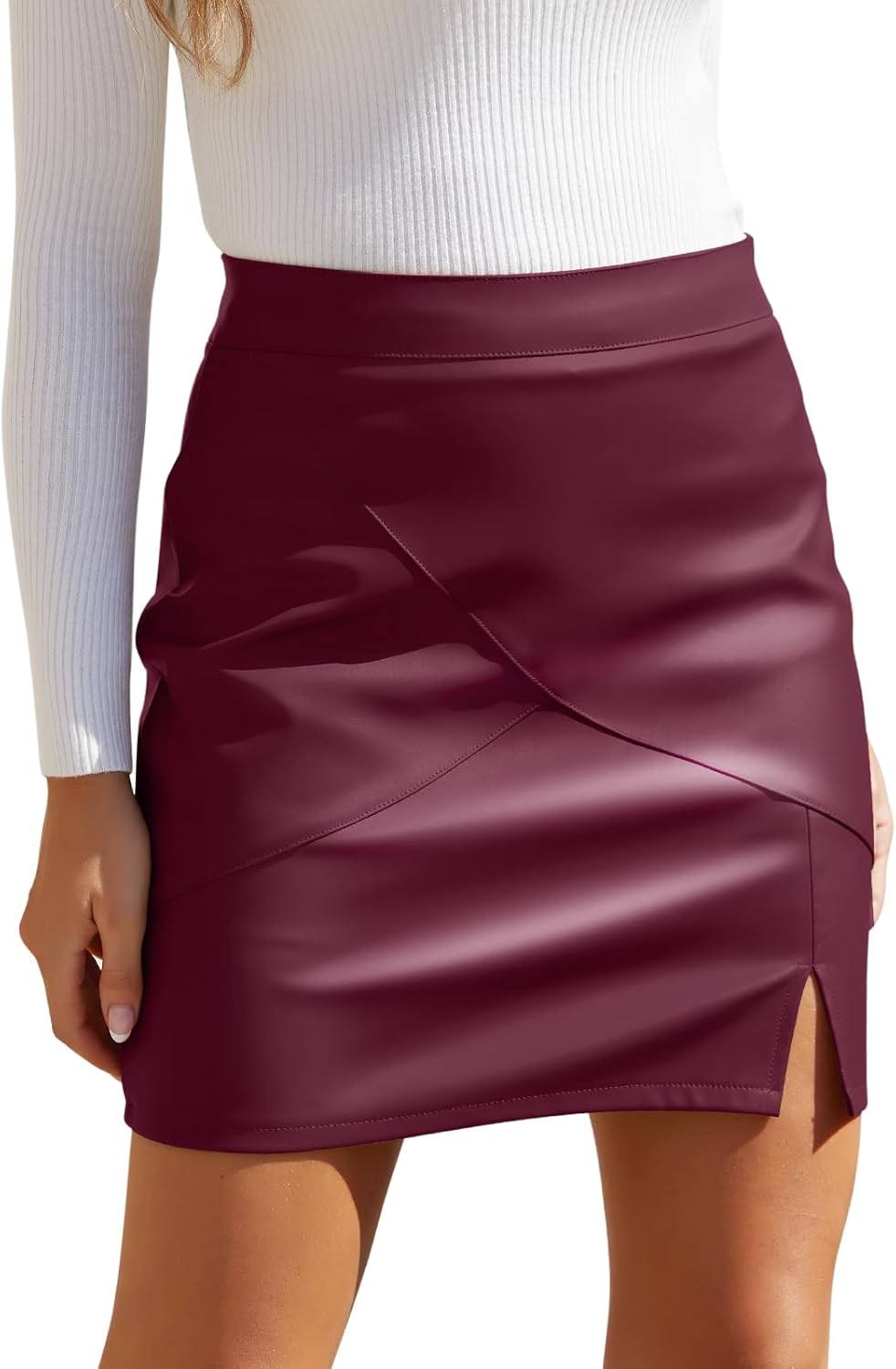We1Fit Womens Faux Leather High Waisted Bodycon Mini Skirt