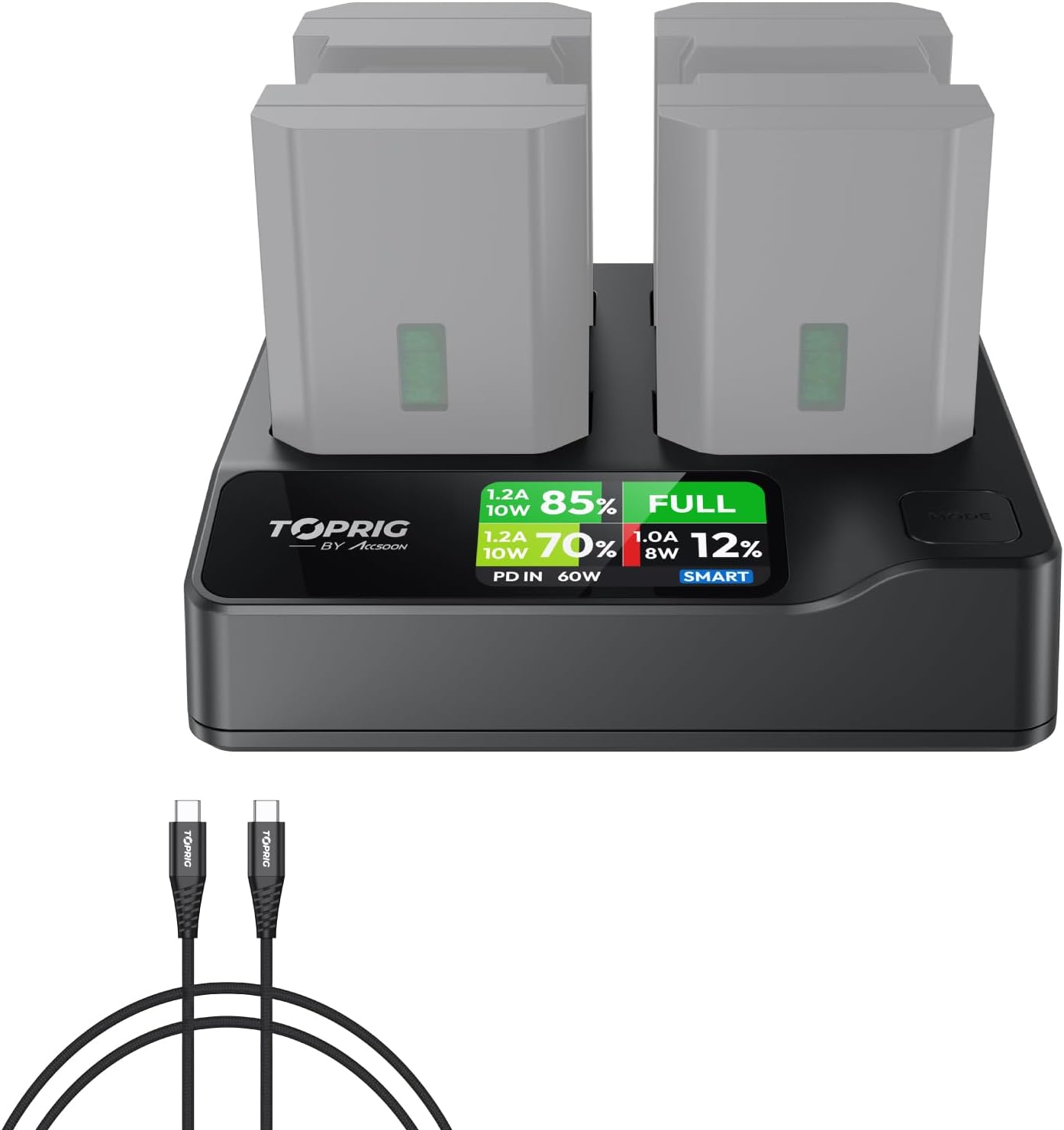 Accsoon Toprig NP-FZ100 4-Bay Battery Charger for Fast Charging