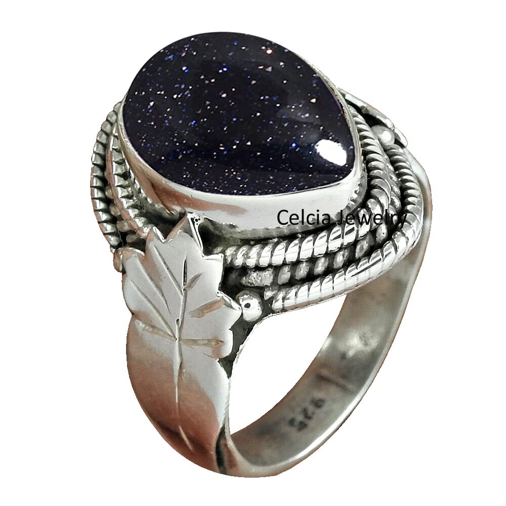 Genuine Blue Sunstone Womens Ring in 925 Sterling Silver Band