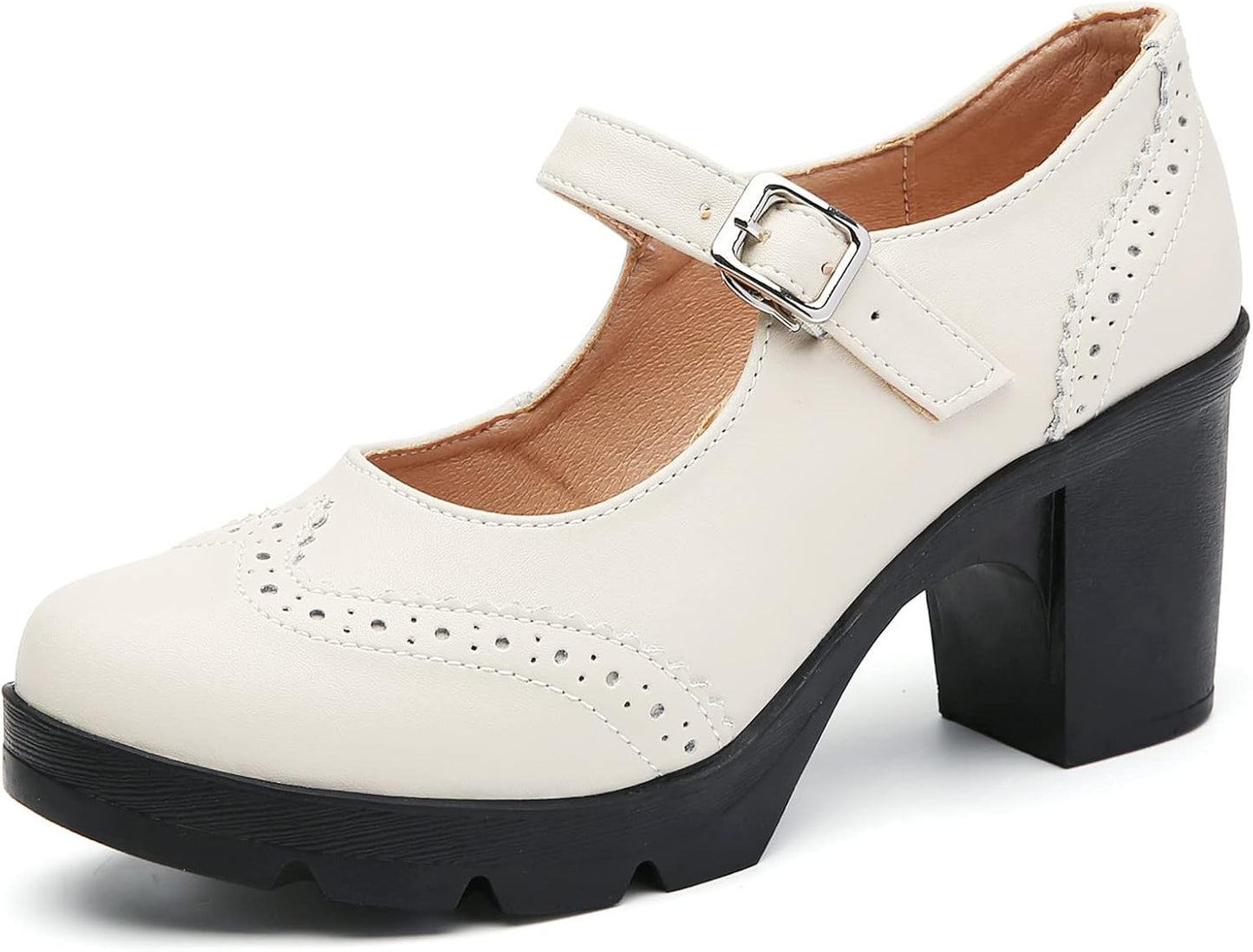 DADAWEN Women's Chunky Low Block Heels Mary Jane Pumps for Comfort