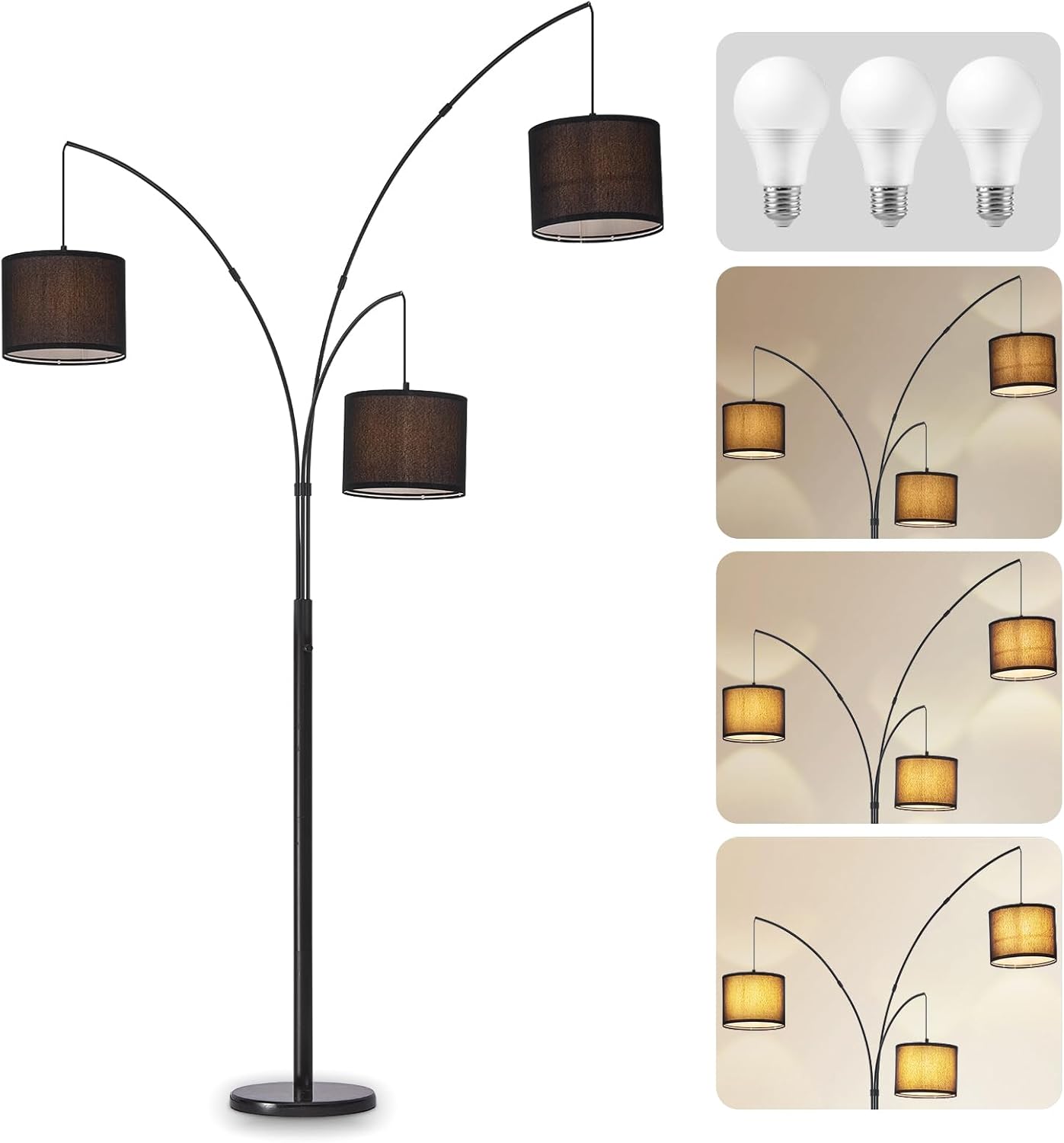 DLLT Modern Floor Lamp: 3-Light Dimmable Arc Lamp for Home