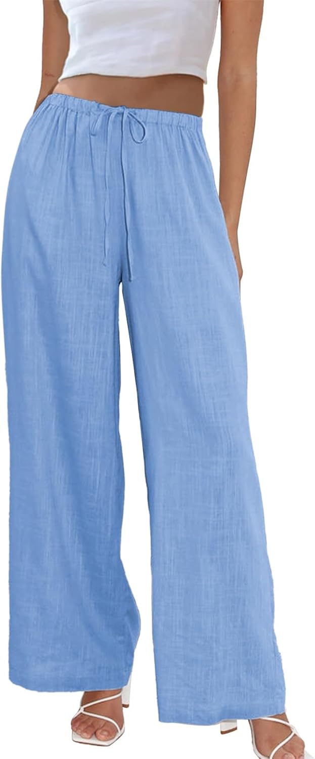 Duyang Womens Cotton Linen Palazzo Pants for Casual Summer Style