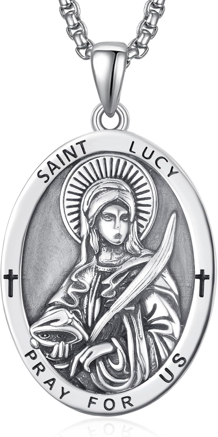 925 Sterling Silver Patron Saint Medals Amulet Necklace for Men