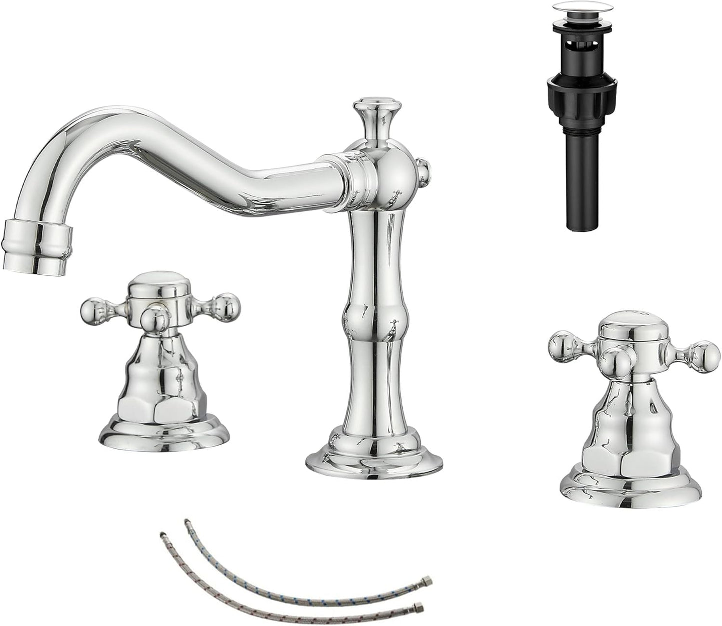 GGStudy 2 Handles Widespread Bathroom Sink Faucet with Drain