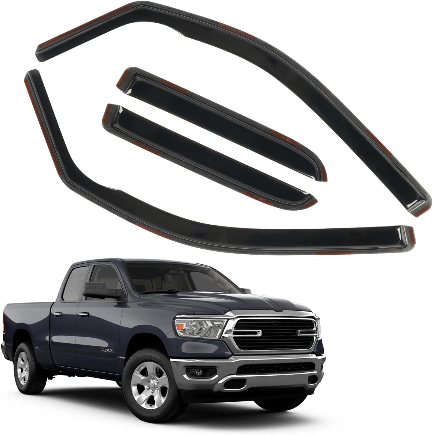 4 PCS in-Channel Rain Guards for 2019-2024 Dodge Ram 1500