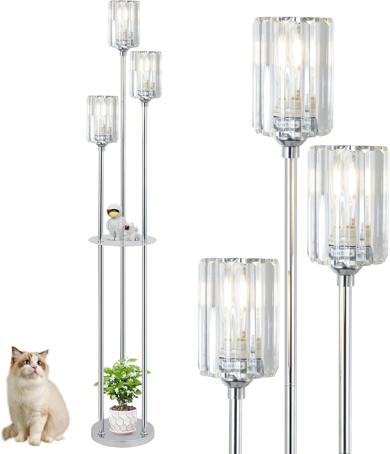 HMVPL Crystal Floor Lamps for Living Room with Shelves