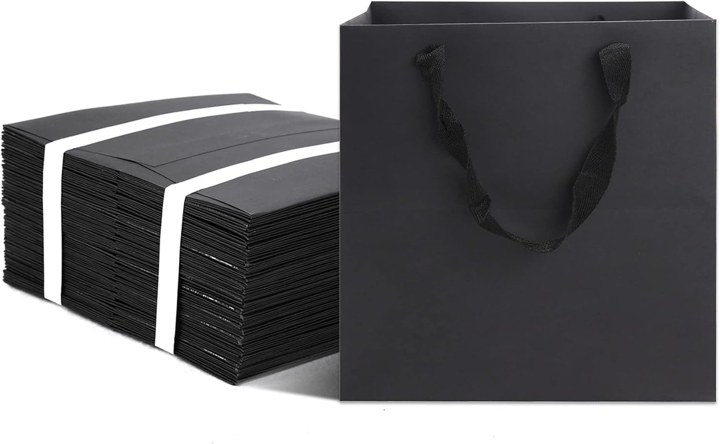 HUAPRINT Black Gift Bags - 24 Pack Sturdy Shopping Bags