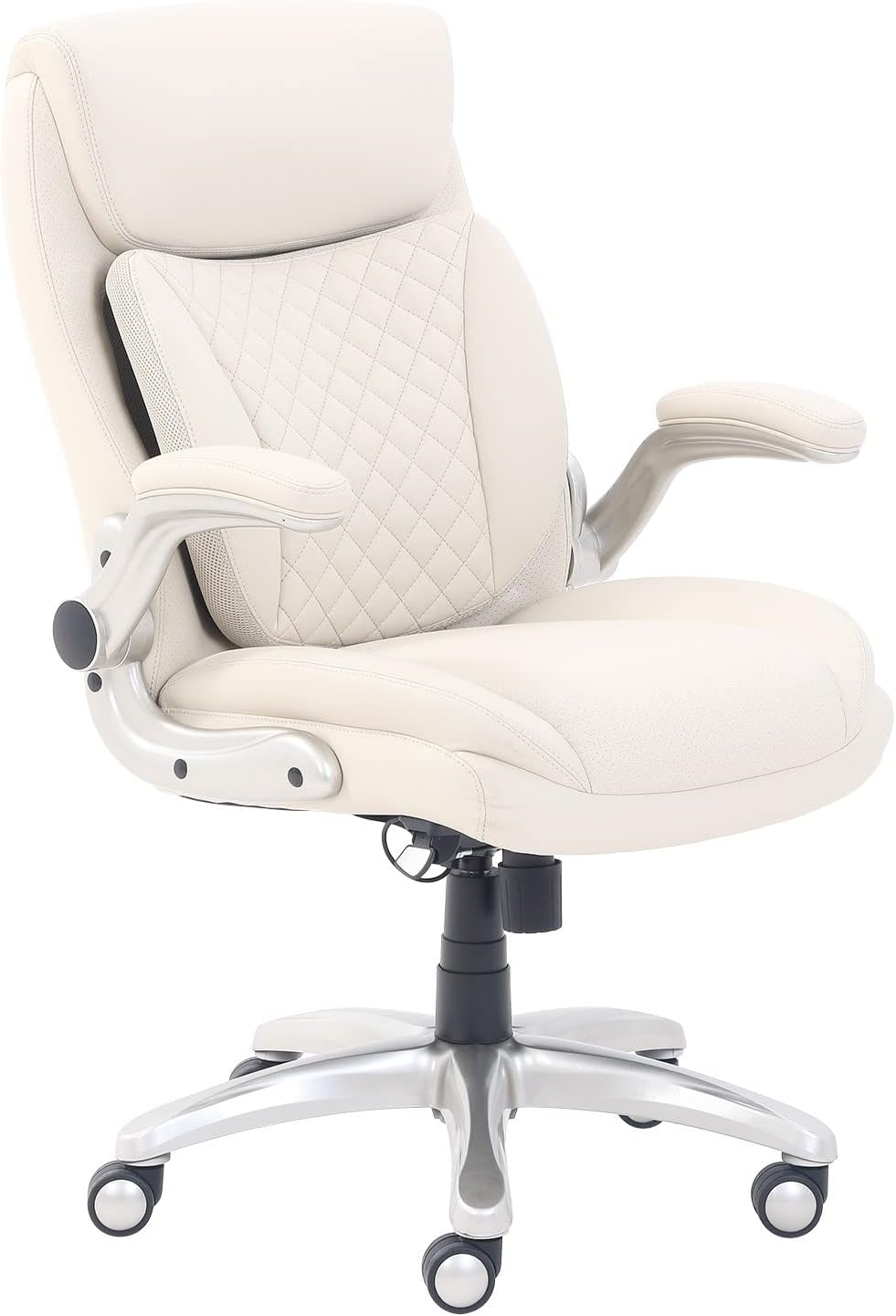 Ergonomic Executive Desk Chair, Cream Leather, Adjustable, Lumbar Support