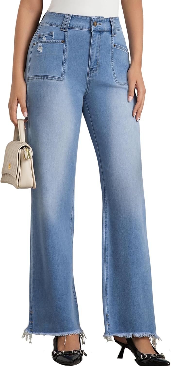 Wide Leg Jeans for Women with Flattering Mid High Waist Fit