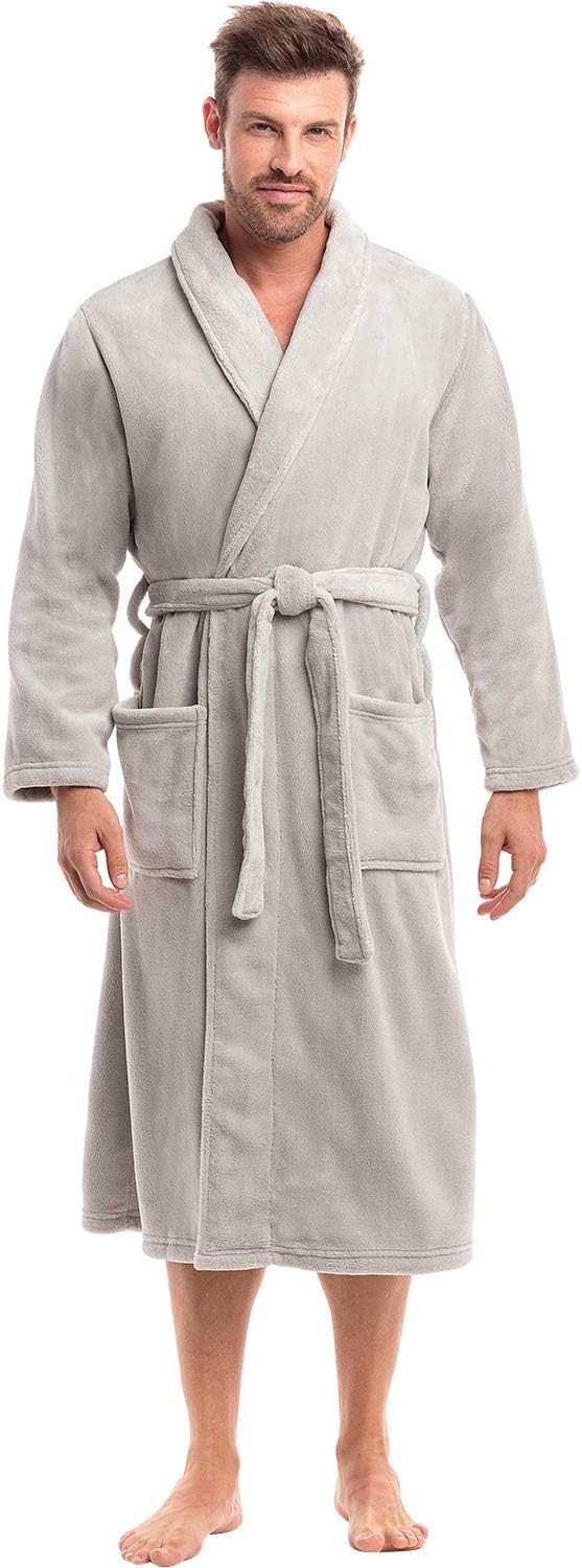 Plush Bath Robe for Men - Warm Fleece Lightweight Comfort