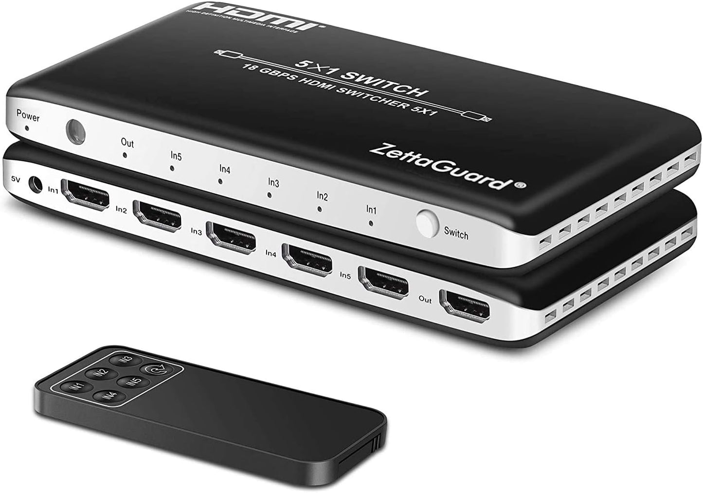 4K 60Hz 5 Port HDMI Switch with Remote for Gaming and Streaming