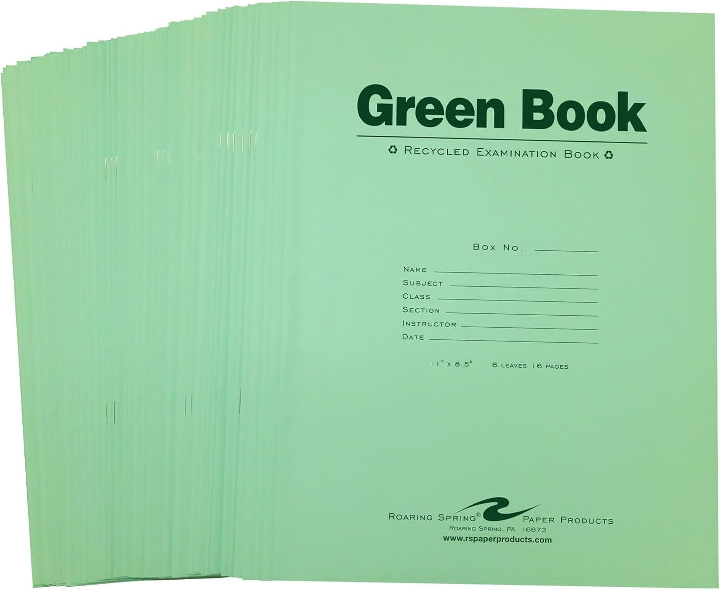 ROARING SPRING 50-Pack Recycled Exam Books, Wide Ruled, 8 Sheets/16 Pages