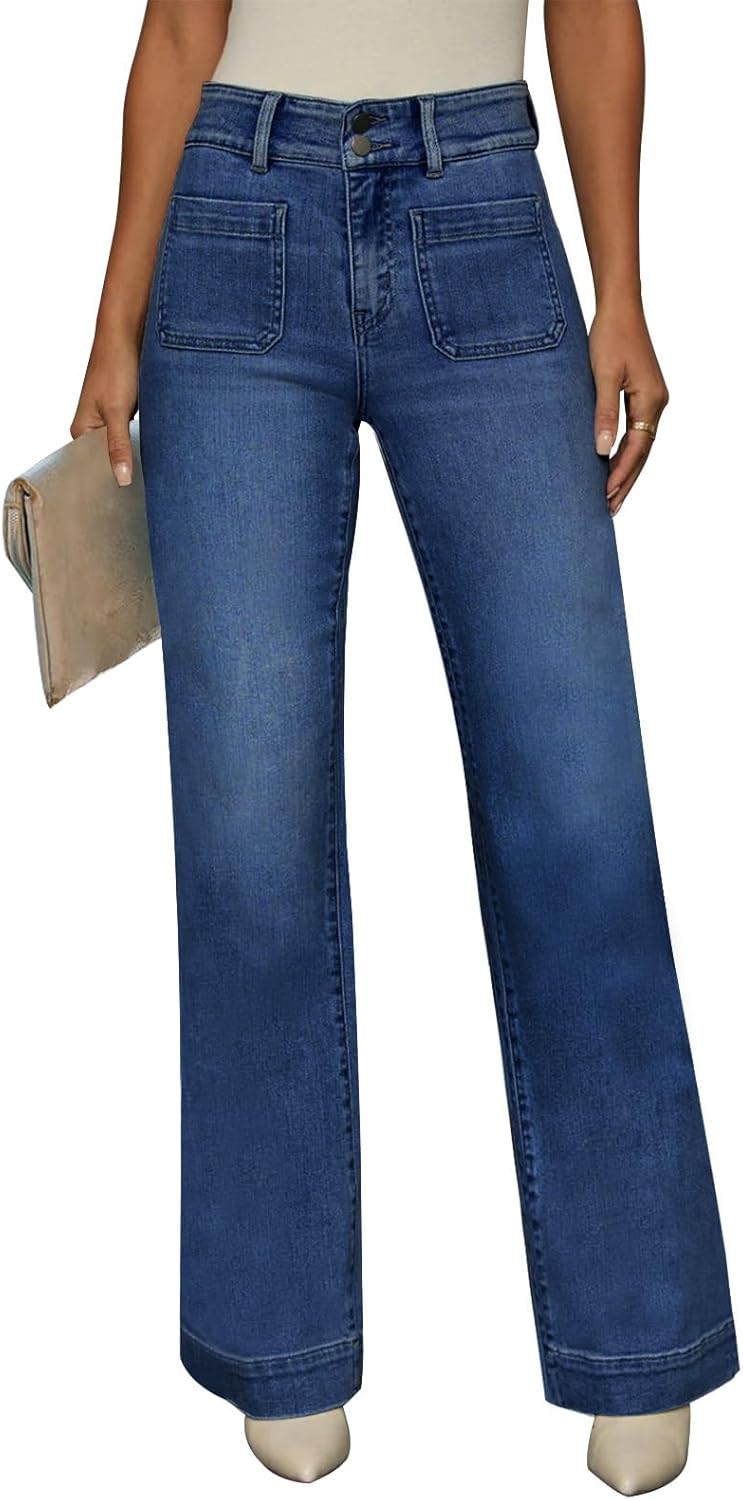 KUNMI Wide Leg Baggy High Waist Jeans for Women - Trendy Style