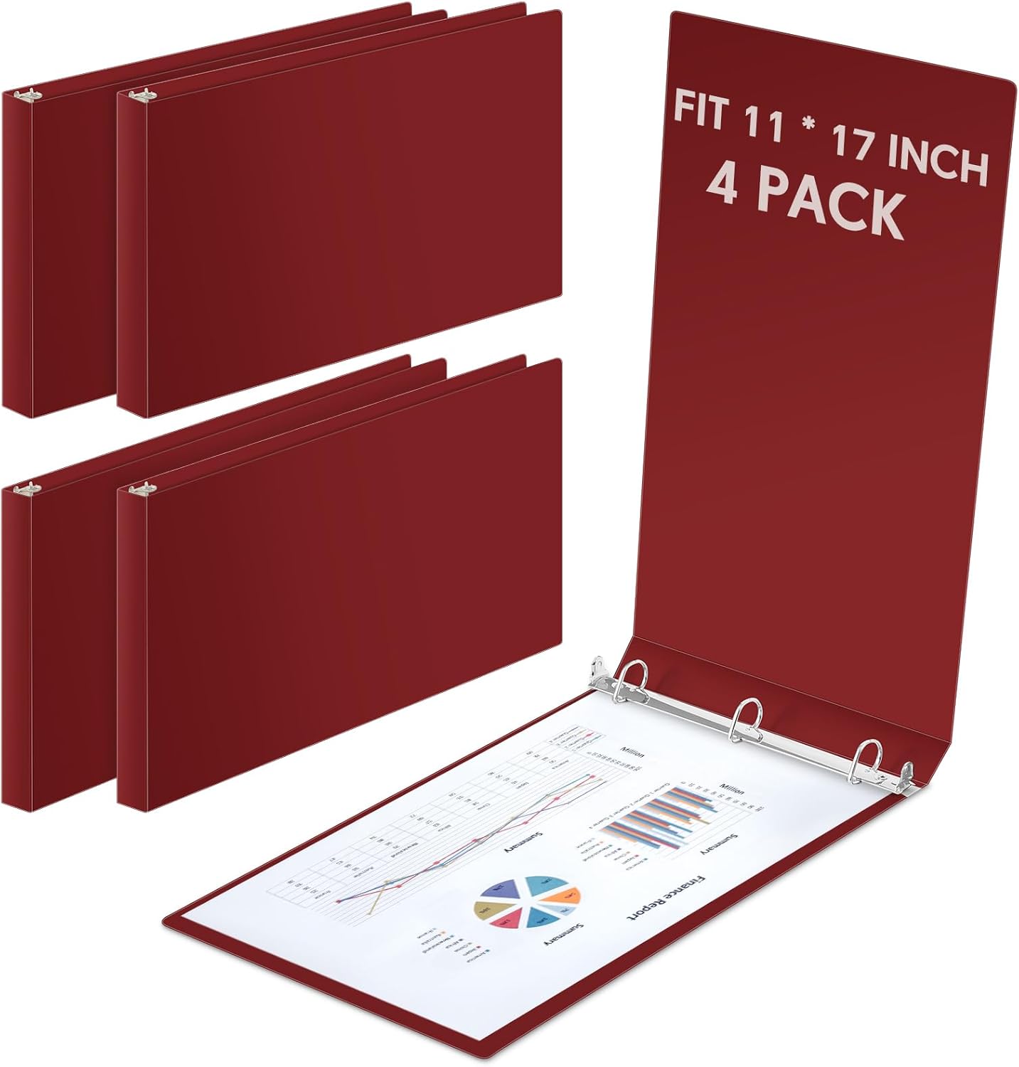 4 Pcs 11 x 17 Inch 3 Ring Binders for Artwork and Office Use