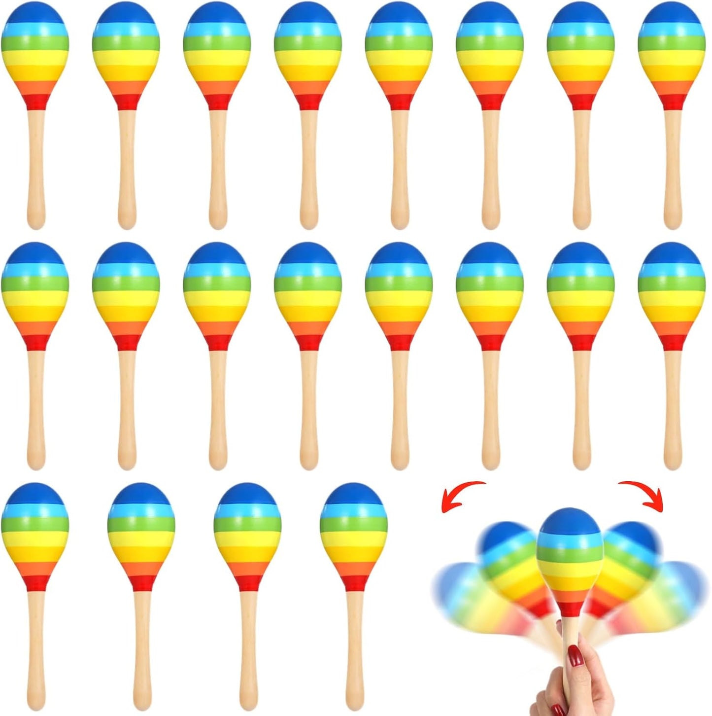 20 PCS Multi-Colored Wooden Maracas for Fun Musical Parties