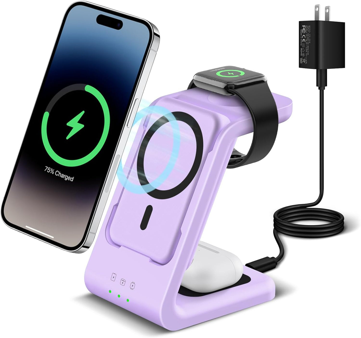 3 in 1 Wireless Charging Station for iPhone, Watch, AirPods