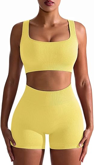 OQQ Workout Outfits for Women: Seamless Ribbed Leggings Set