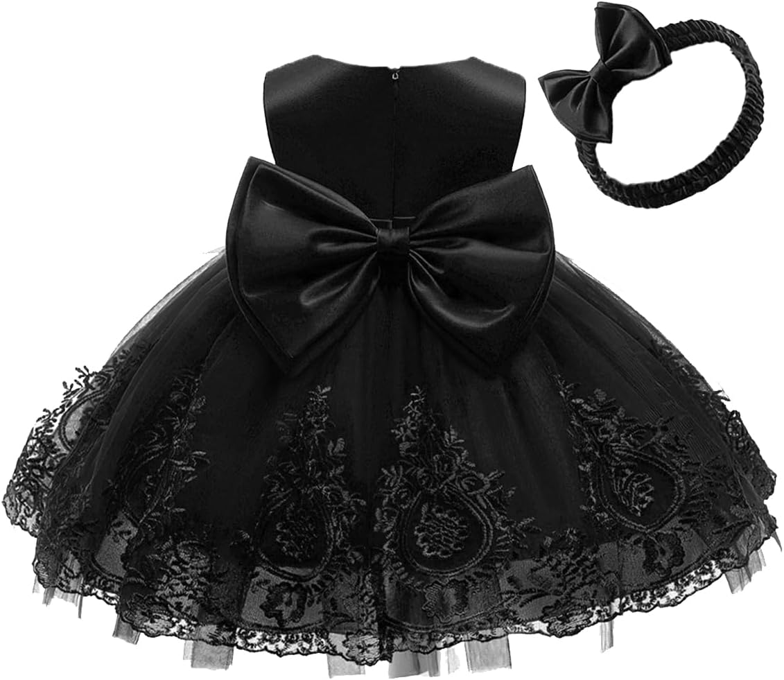 Toddler Baby Girls Pageant Lace Embroidery Dresses with Headwear