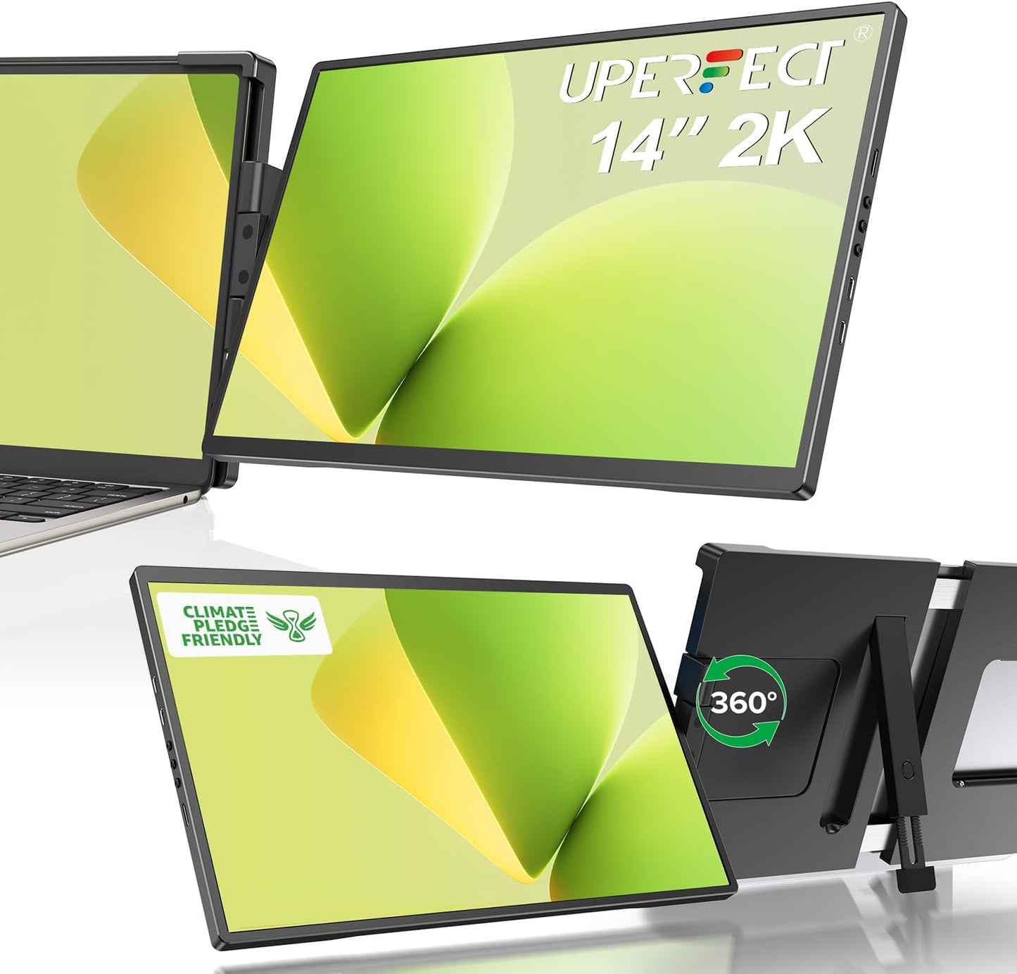 UPERFECT 2K 14 Laptop Screen Extender - 360 Swivel for Ultimate Flexibility