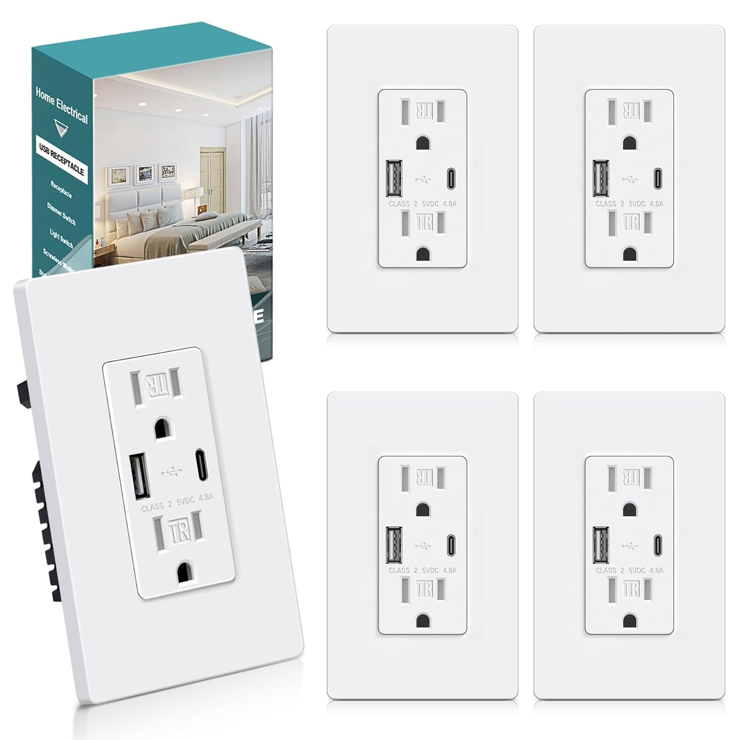 BESTTEN 24W USB Wall Outlet with Type C & A Ports for Fast Charging