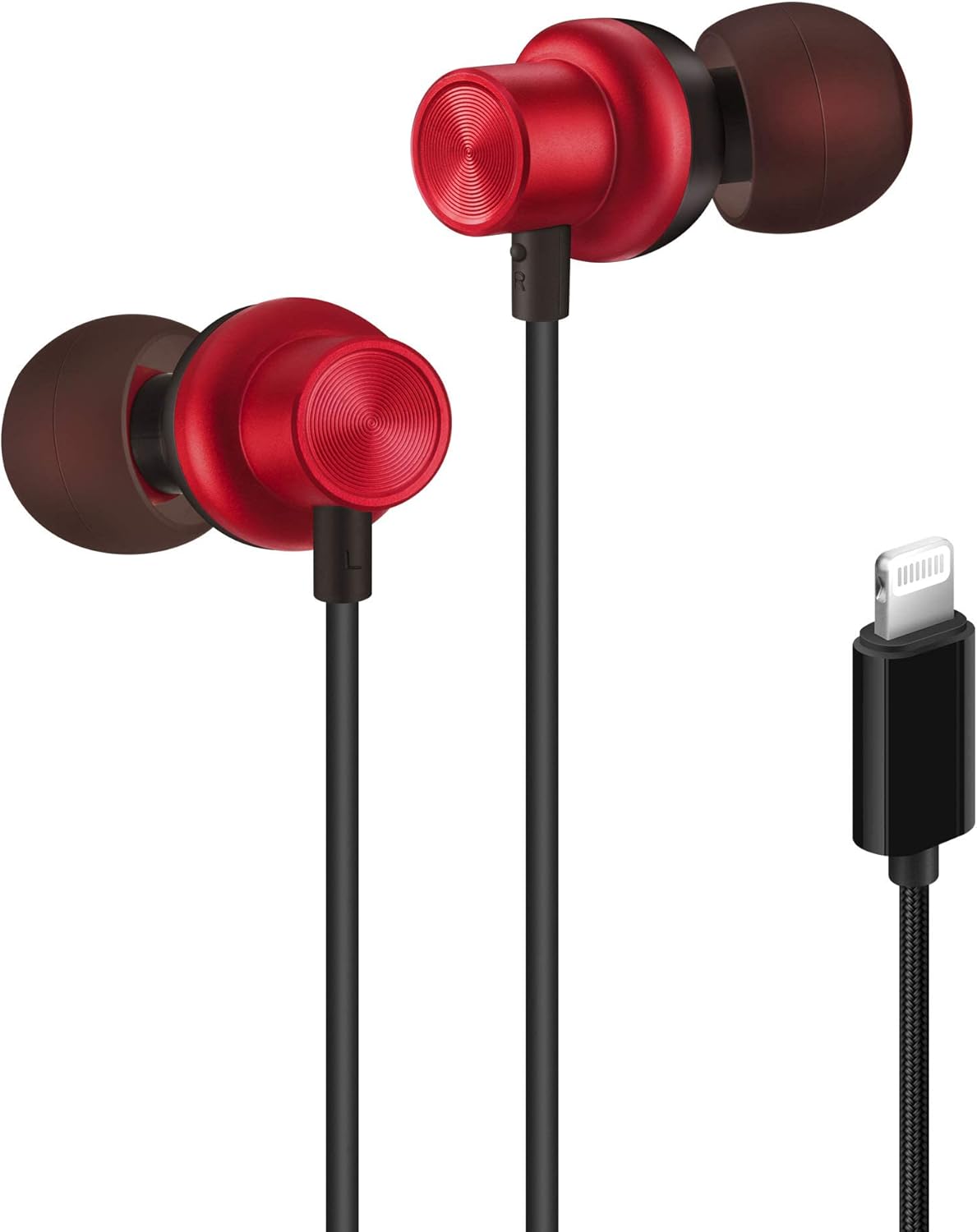 MFi Certified Red Earbuds w/ Mic - iPhone Compatible