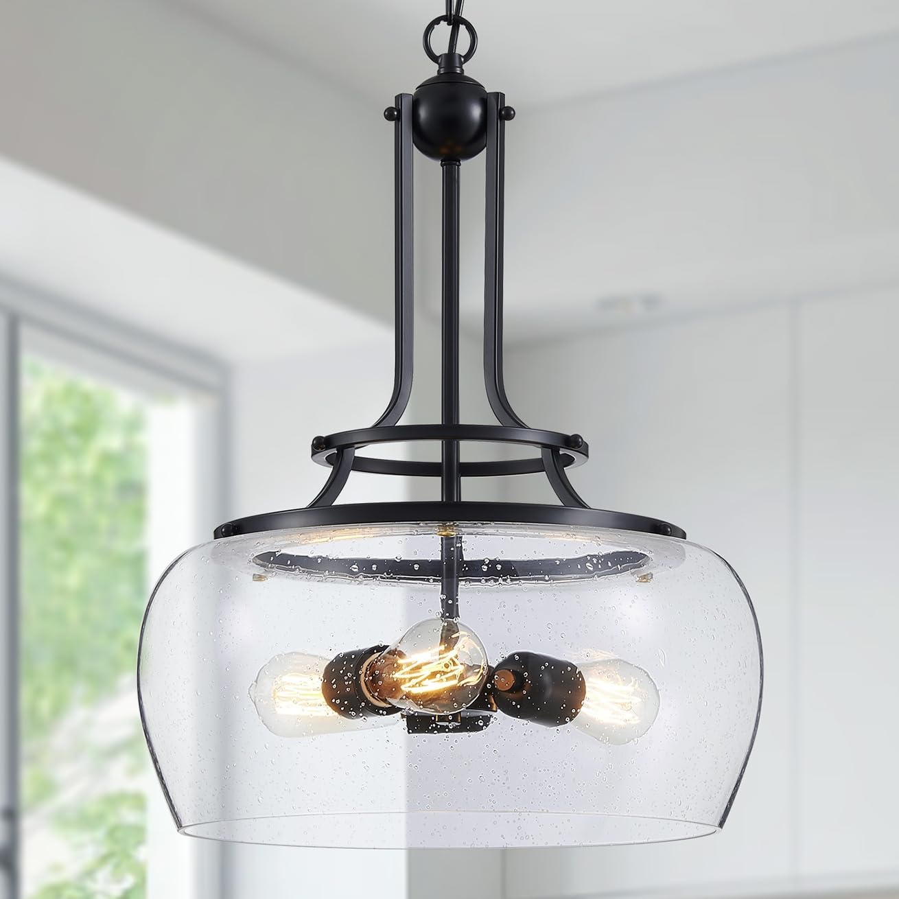 Rustic Farmhouse Industrial Chandelier with Clear Glass Shade