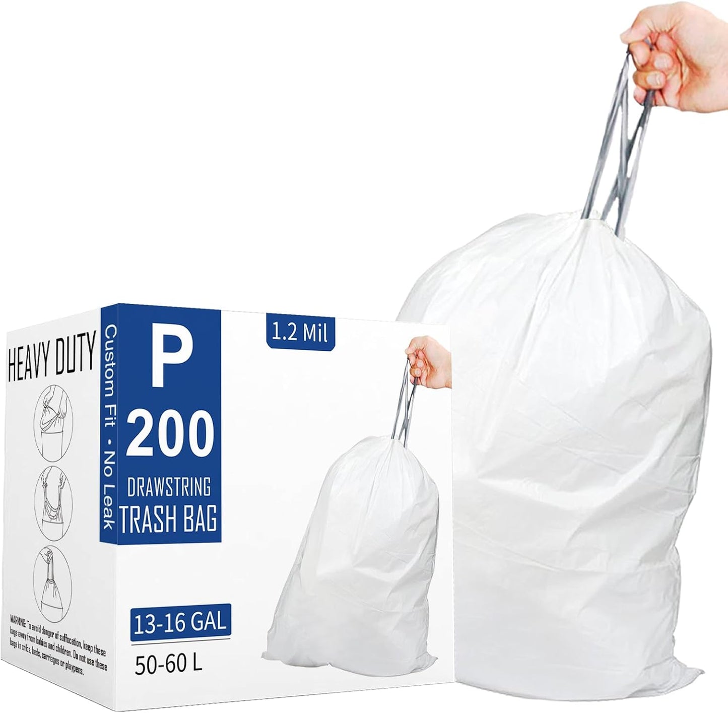 Code P Heavy Duty Drawstring Plastic Trash Bags - 200 Count