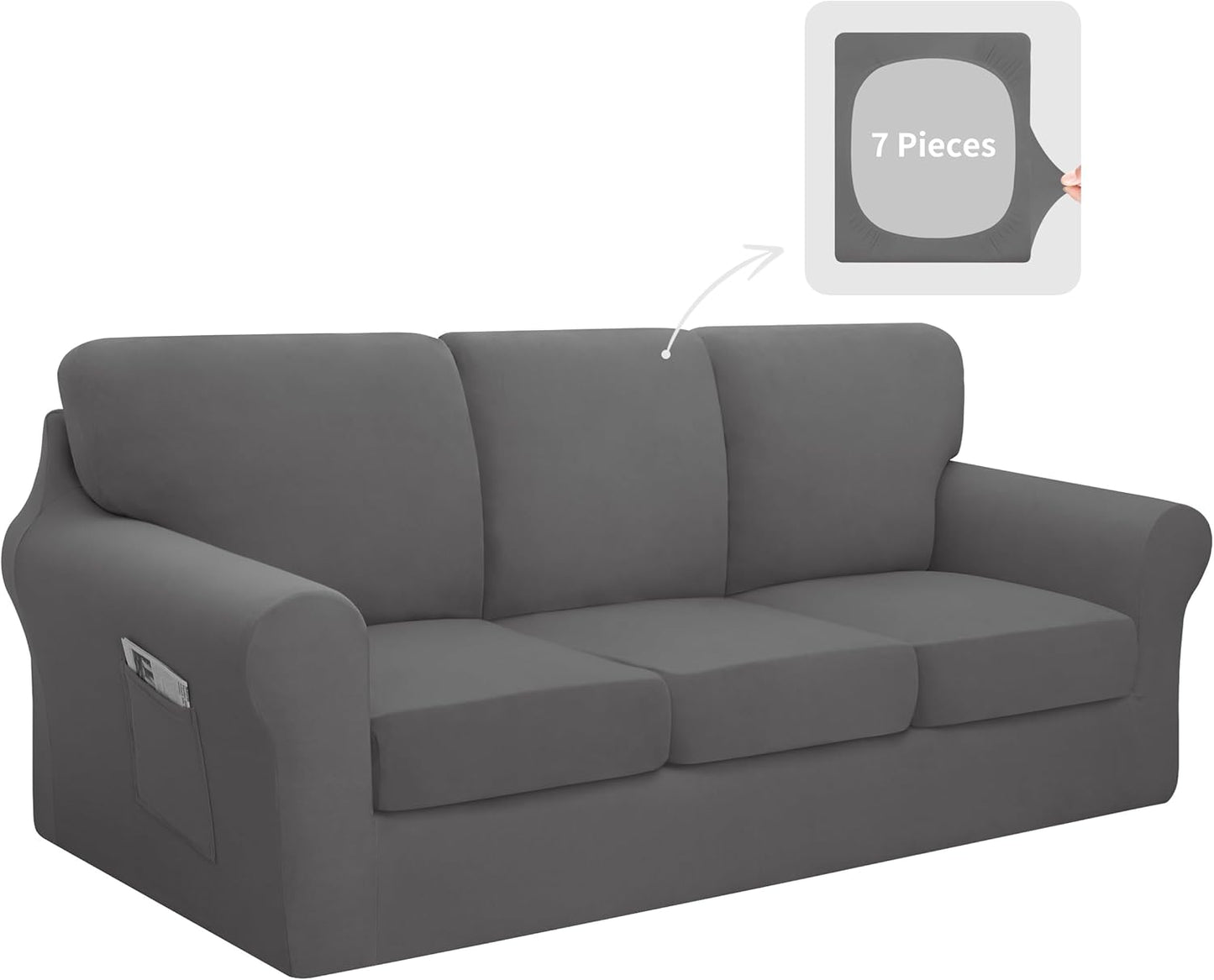 Easy-Going 7 Pieces Stretch Couch Cover Set for Large Sofas