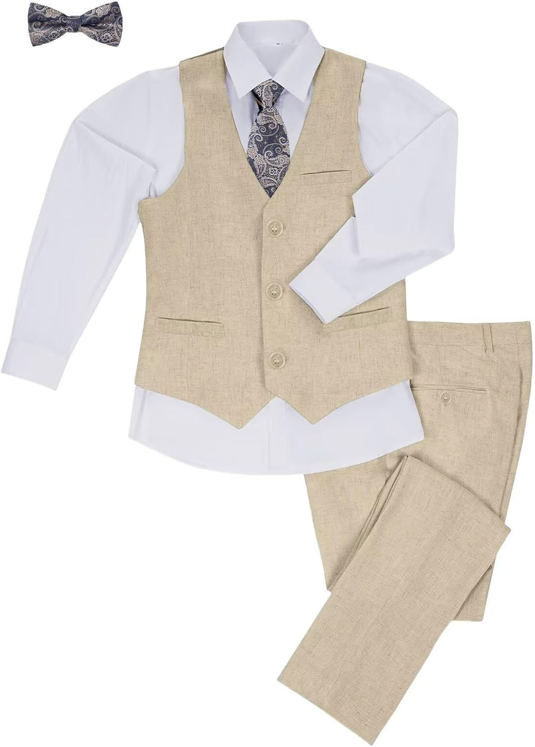 Boys Linen Suits for Kids Summer Slim Fit 3 Piece Outfit