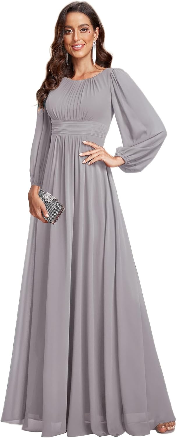 Elegant Long Sleeve Chiffon A-Line Formal Dress for All Occasions