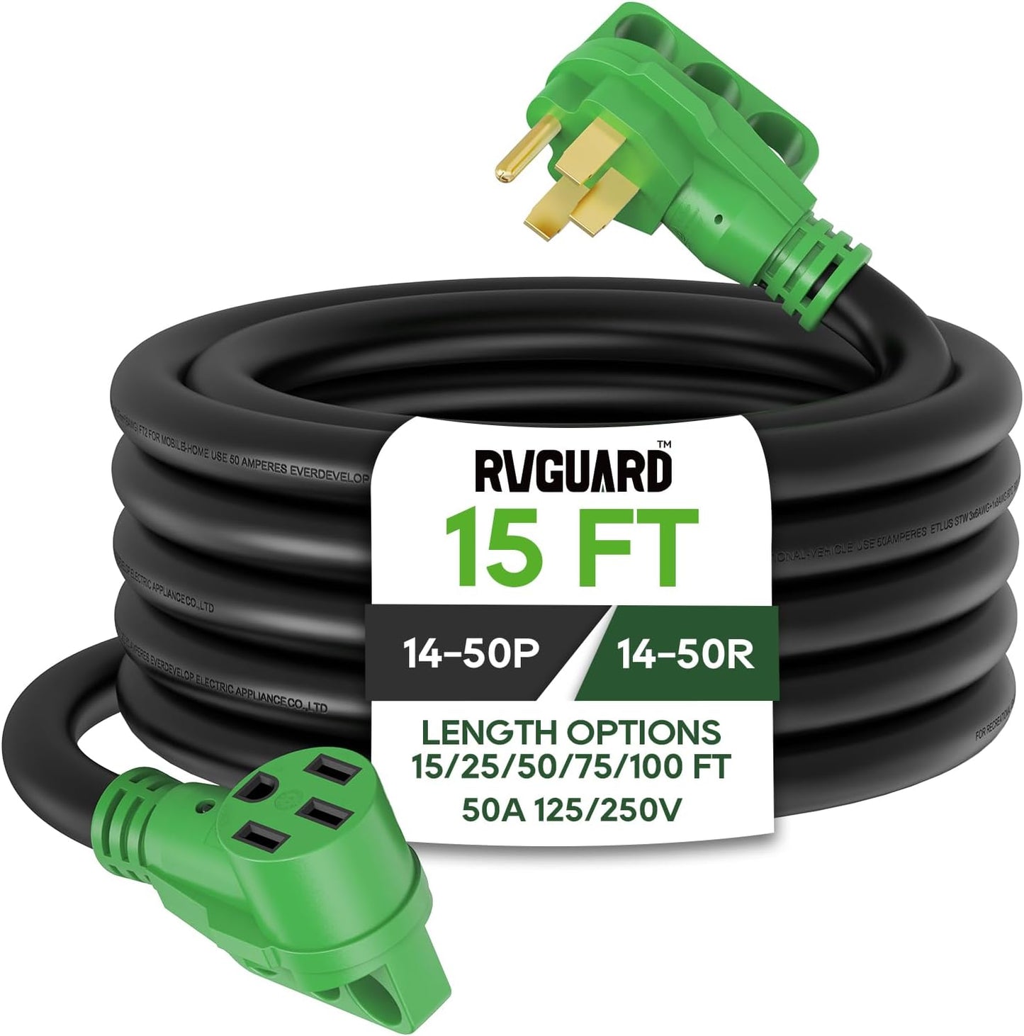 RVGUARD 50 Amp 15 Foot Extension Cord for RV and EV Charging