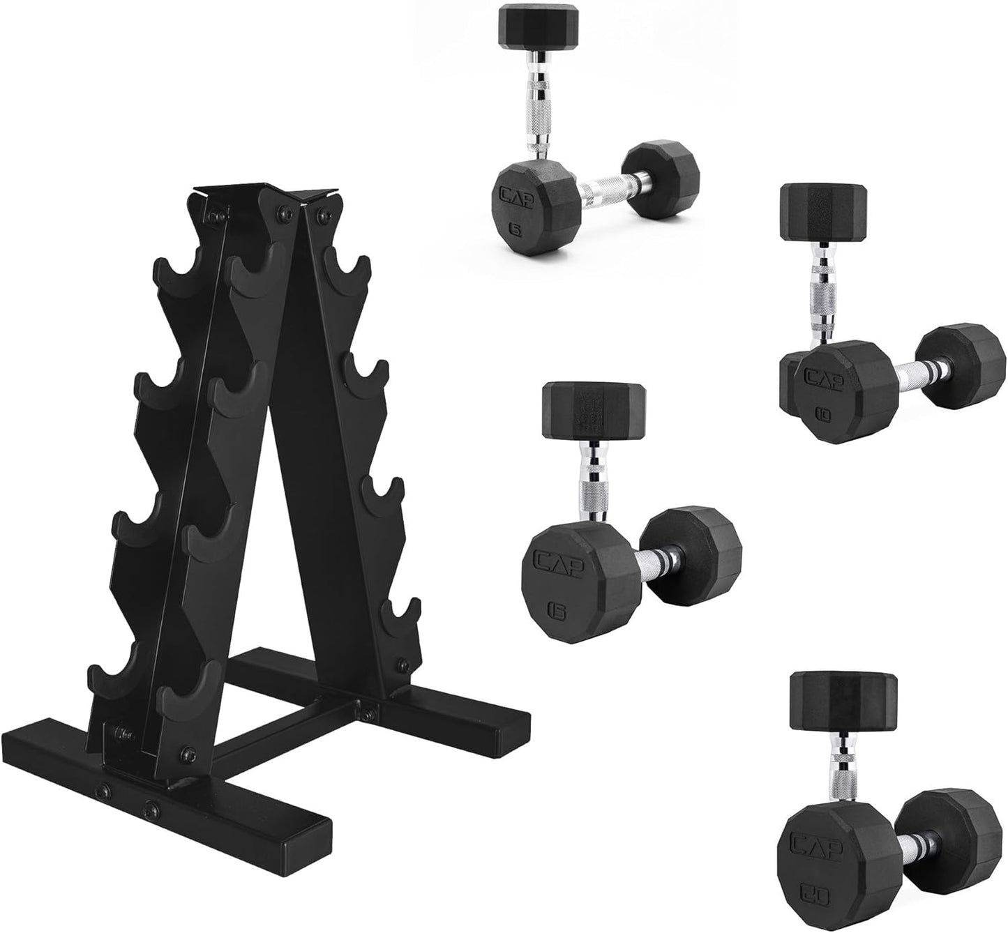 CAP Barbell Rubber Coated Dumbbell Weight Set with Rack Options