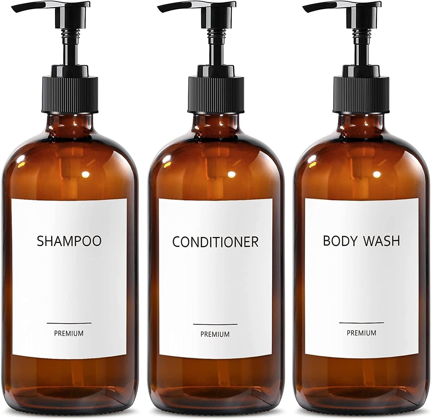 Amber Glass Shower Dispenser Set