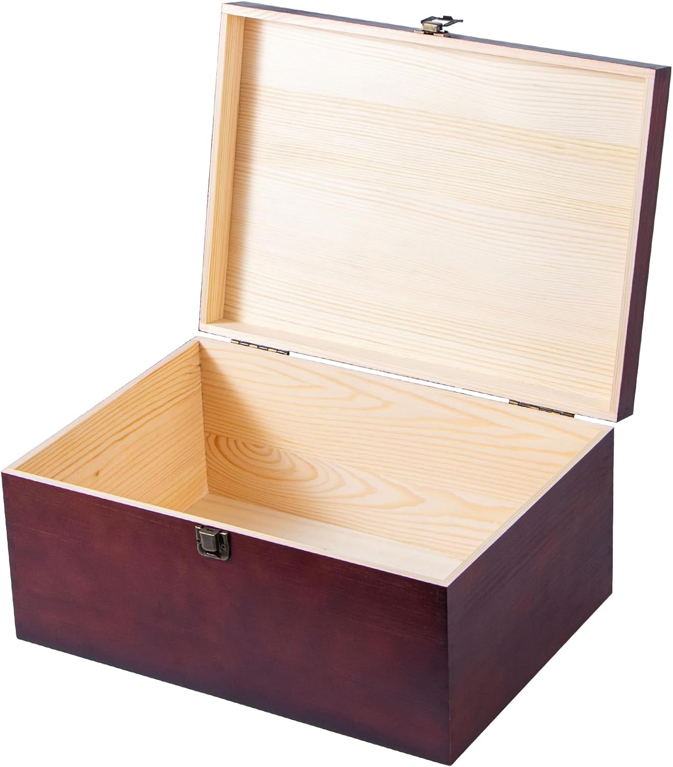 Vintage Wooden Storage Box with Hinged Lid for Keepsakes