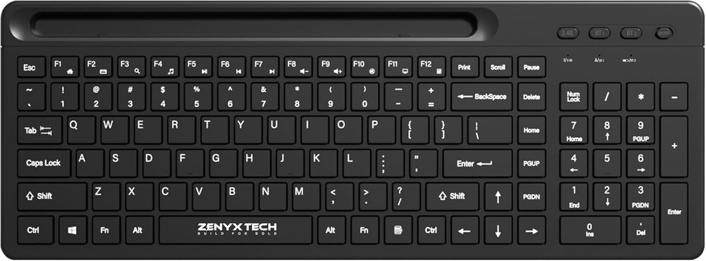 Zenyx Wireless Keyboard: Multi-Device Connectivity, Slim Design -Black