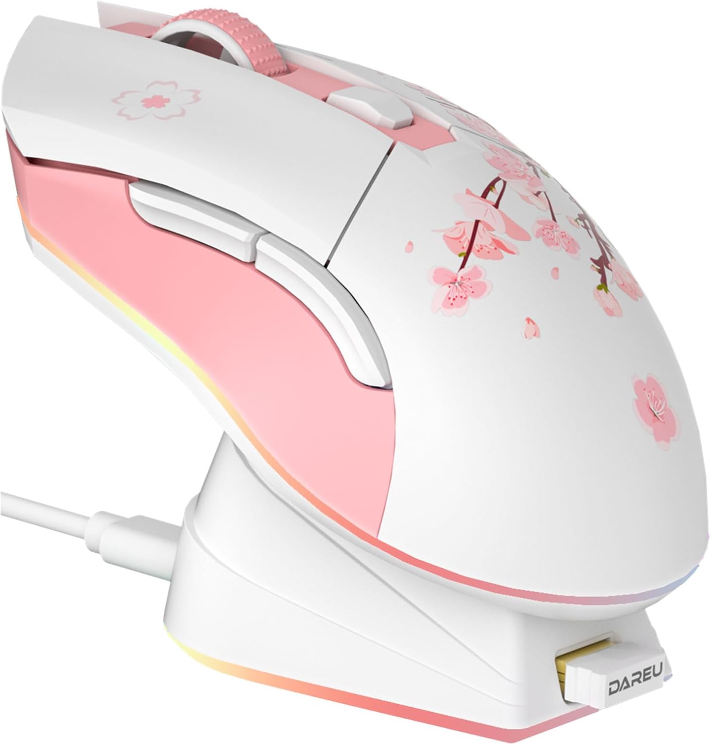 DAREU Sakura Pink Wireless Gaming Mouse: High-Precision 12K DPI