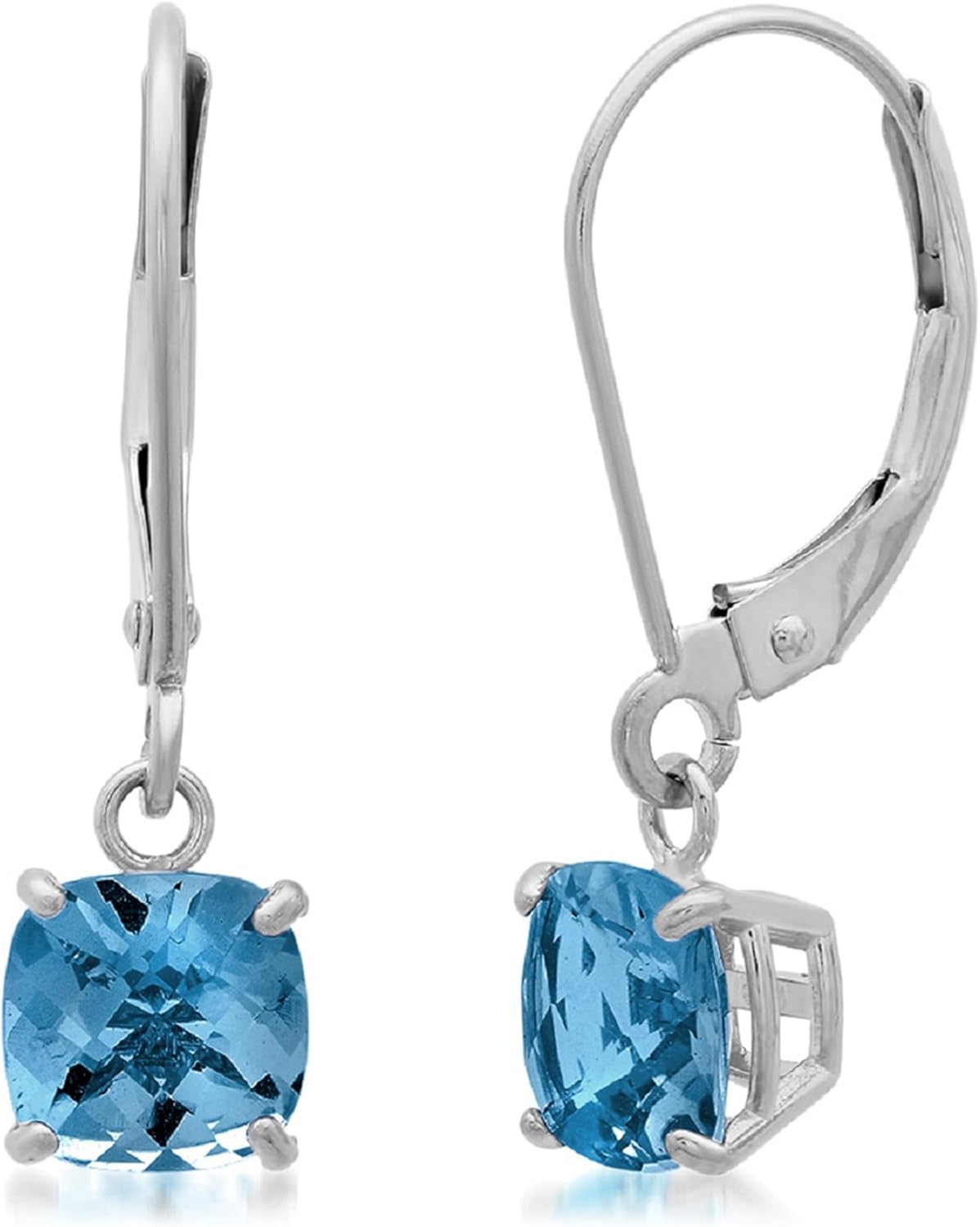 Solid 10K Gold Cushion Cut Dangle Gemstone Earrings for Women