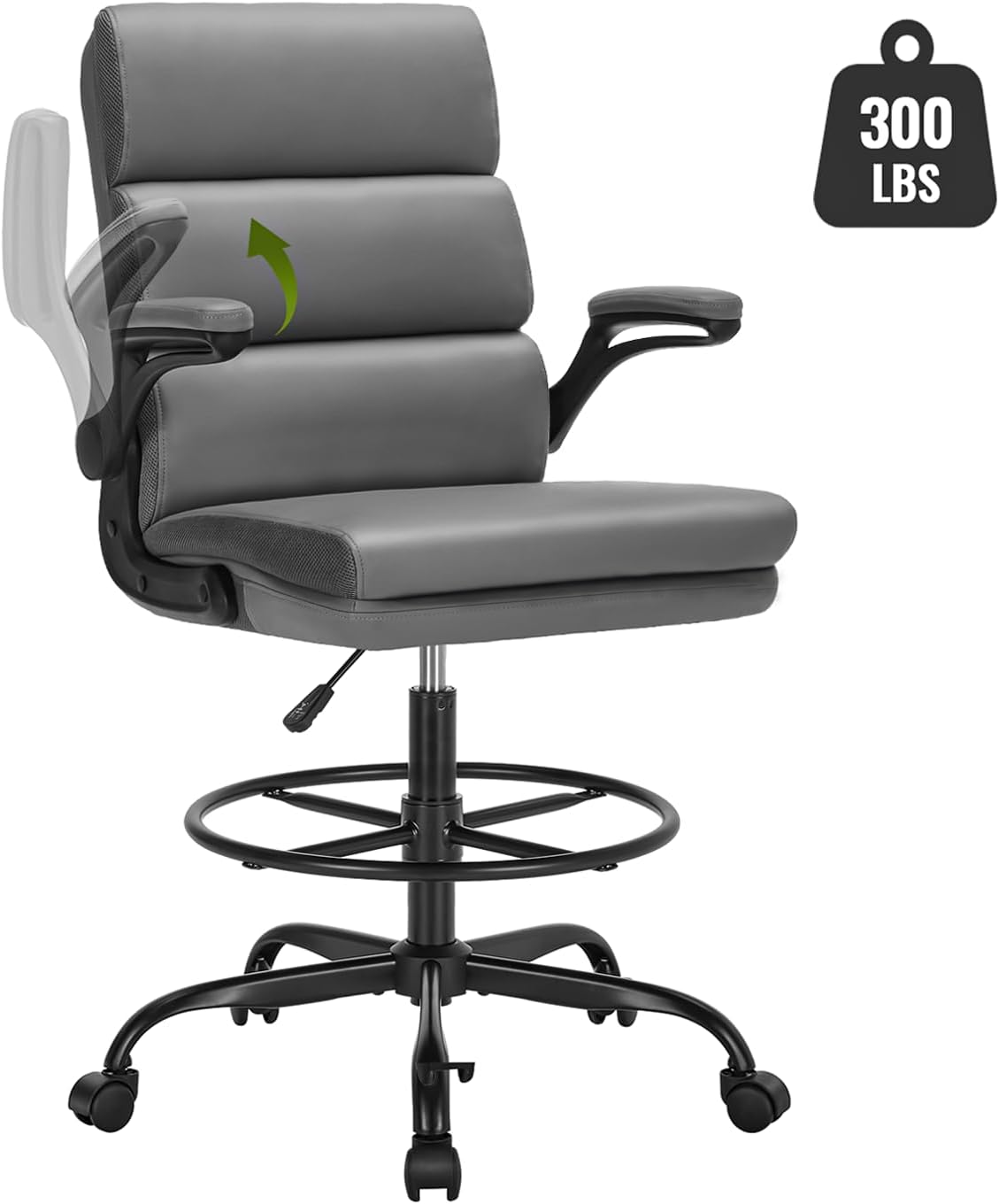 Drafting Chair with Padded Armrests for Ergonomic Comfort