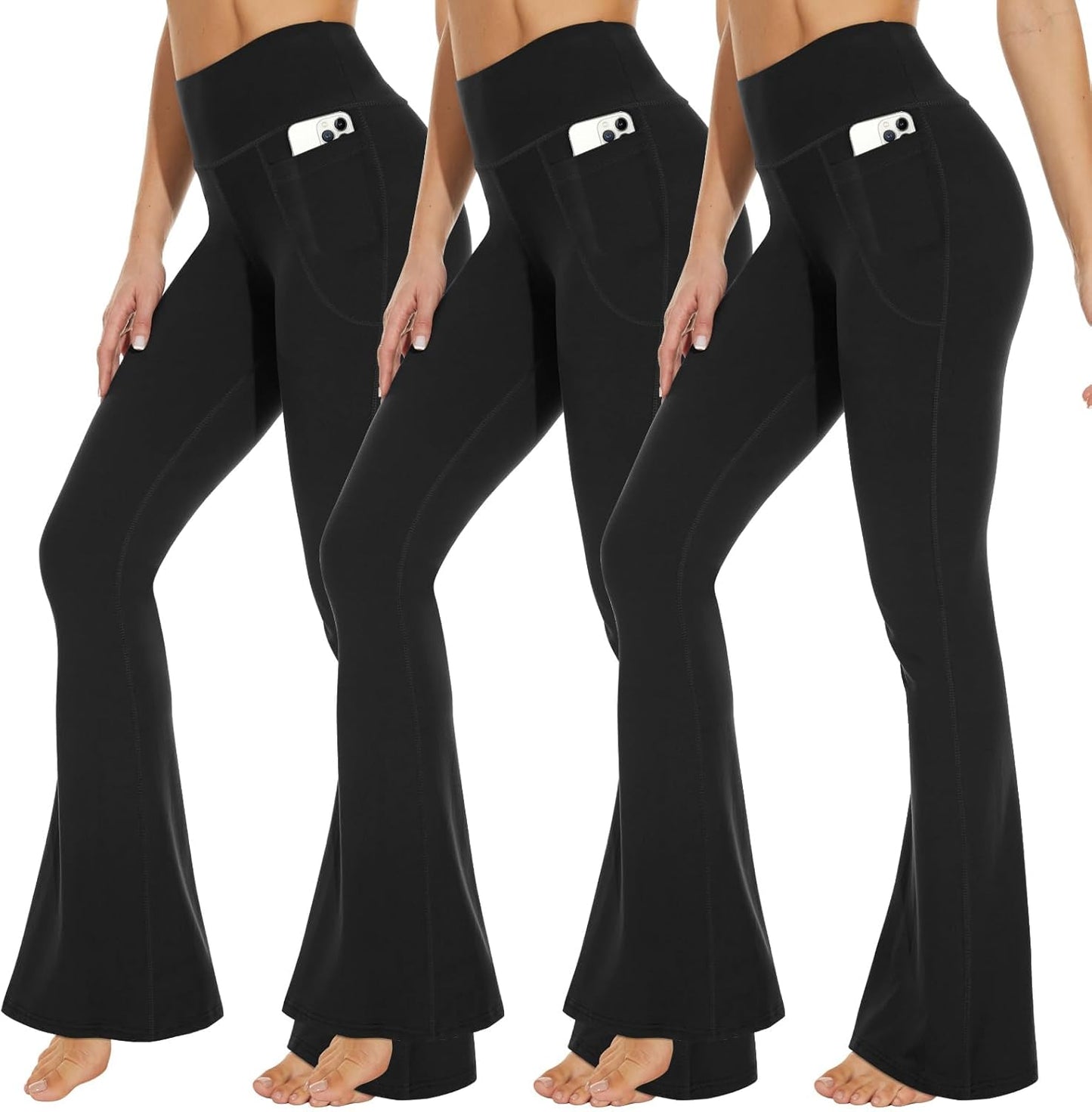 3 Packs Leggings with Pockets for Women - Soft High Waisted Pants