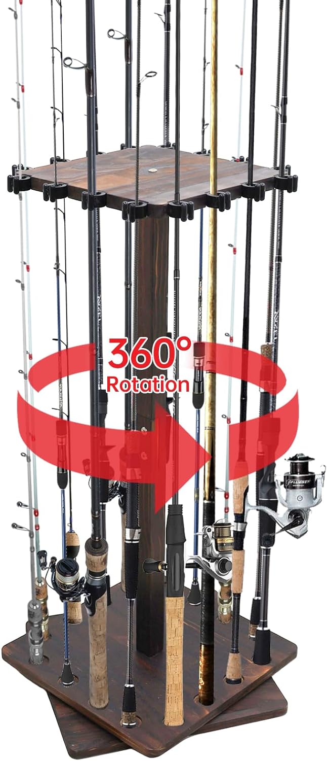 360 Rotating Fishing Rod Holder - Organize & Display Up to 16 Rods